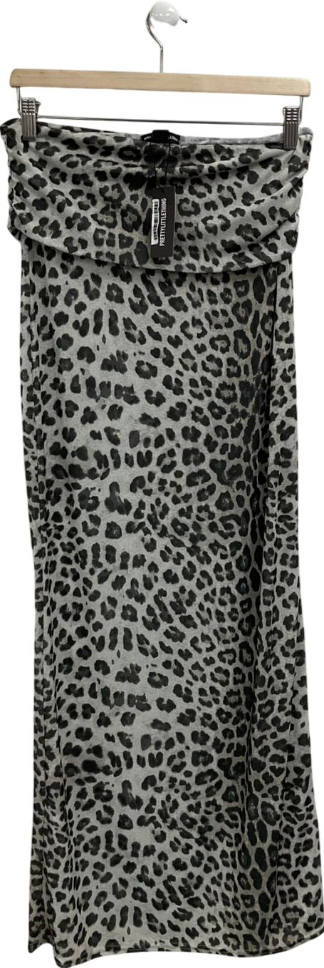 PrettyLittleThing Grey Sheer Mesh Foldover Hem Low Rise Maxi Skirt UK 10