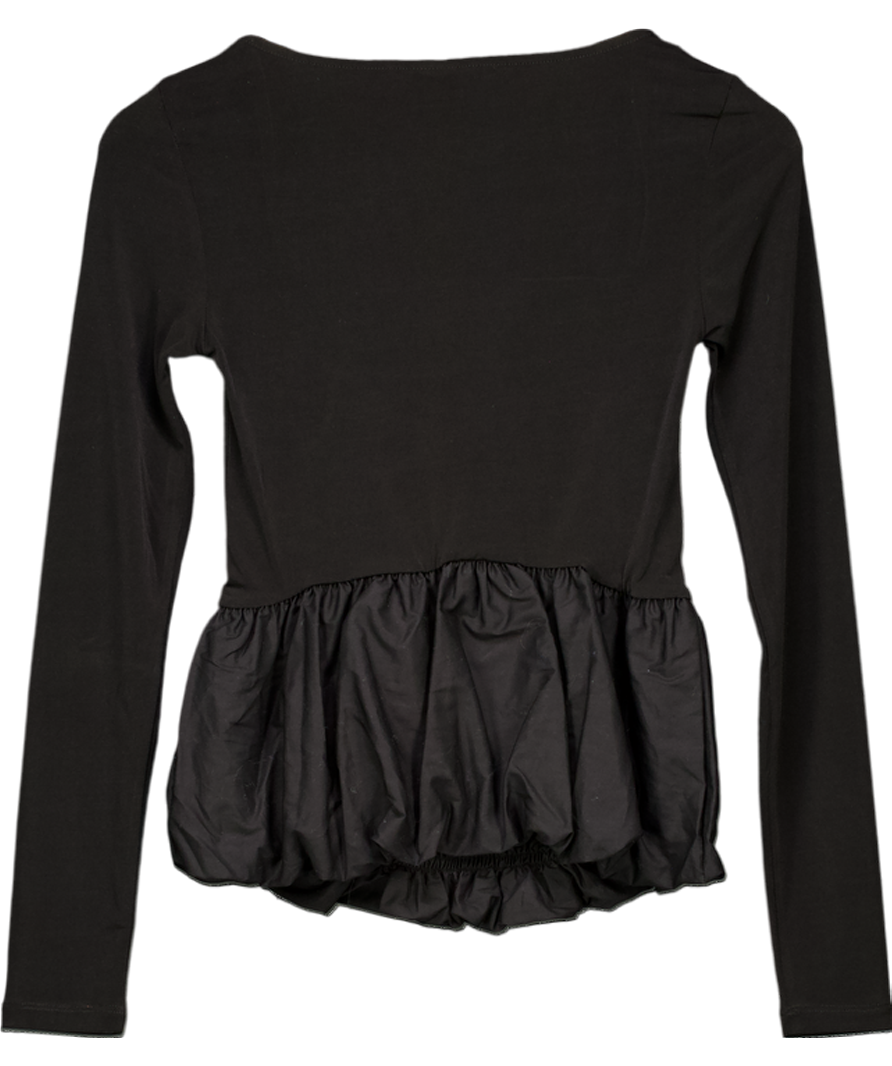 Gina Tricot Black Jersey Long Sleeve Top With Woven Puff Ball Hem UK XS