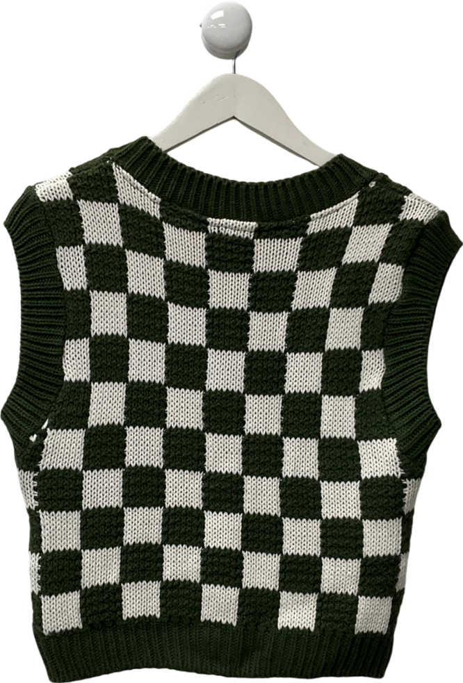 Topshop Knitted Vest In Green And White UK S