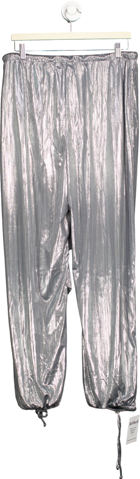 Anthropologie Silver Metallic Drawstring Trousers M