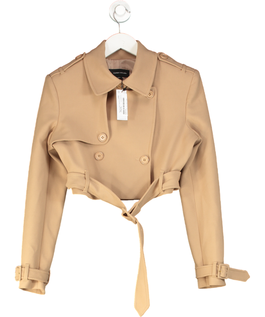 Karen Millen Beige The Founder Tailored Compact Stretch Tie Detail Jacket UK 6
