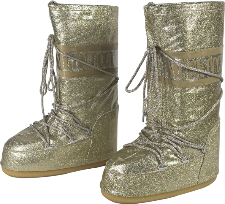Moon Boot Metallic Gold Icon Glitter Snow Boots UK 6 EU 39 👠