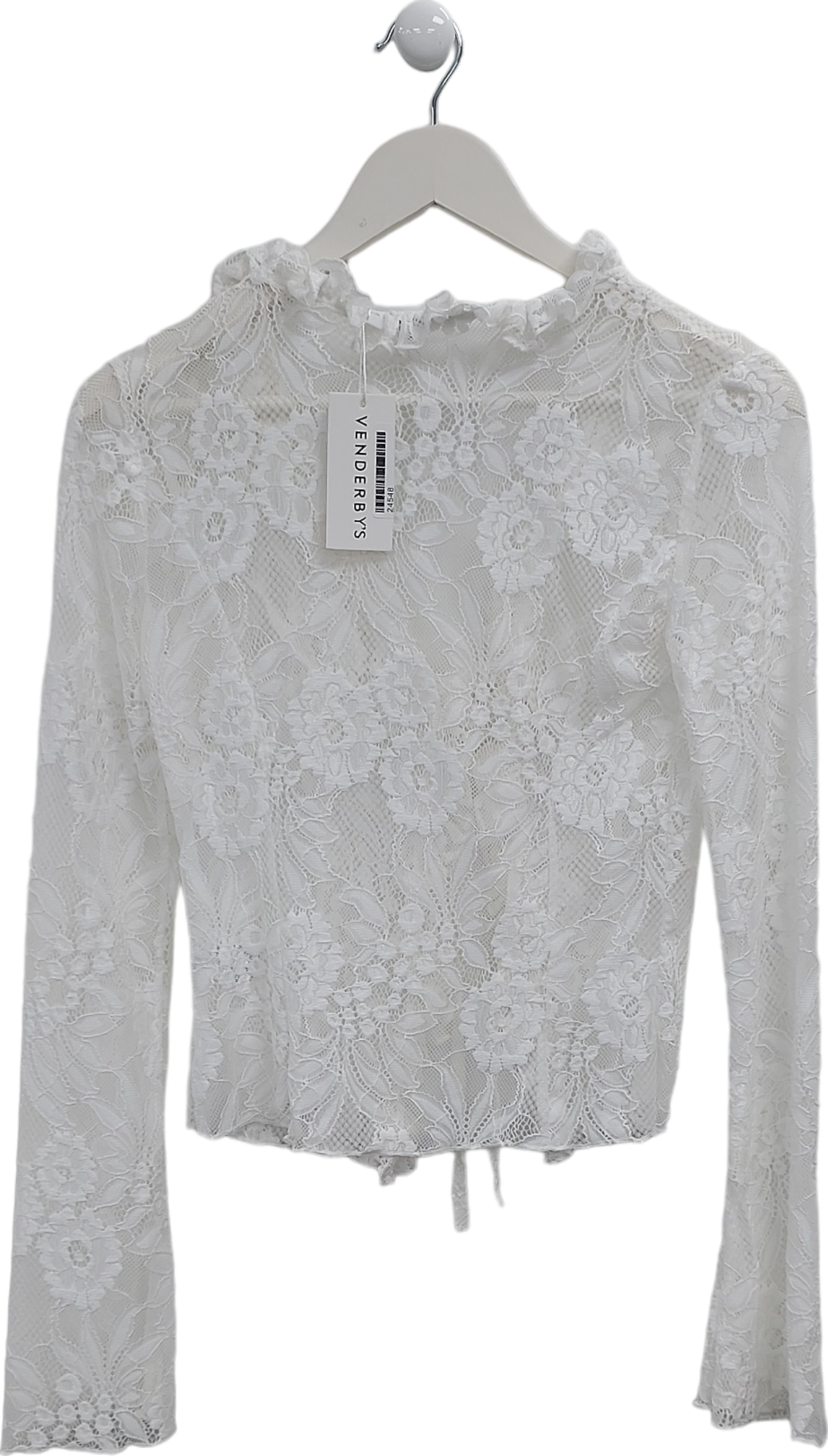 Venderbys White Lace Trim Tie Front Top UK XS/S