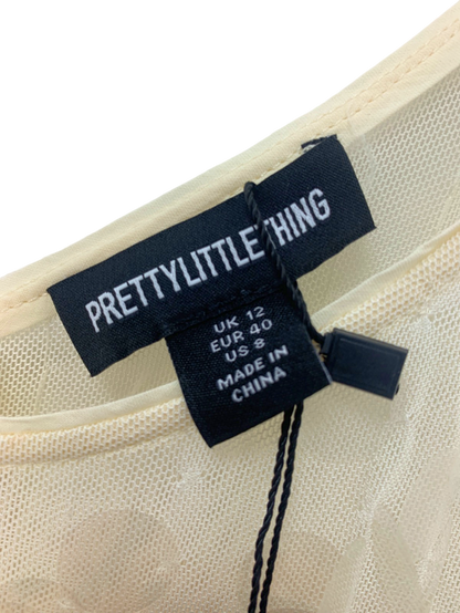 PrettyLittleThing Cream Sheer Sequin Maxi Dress UK 12