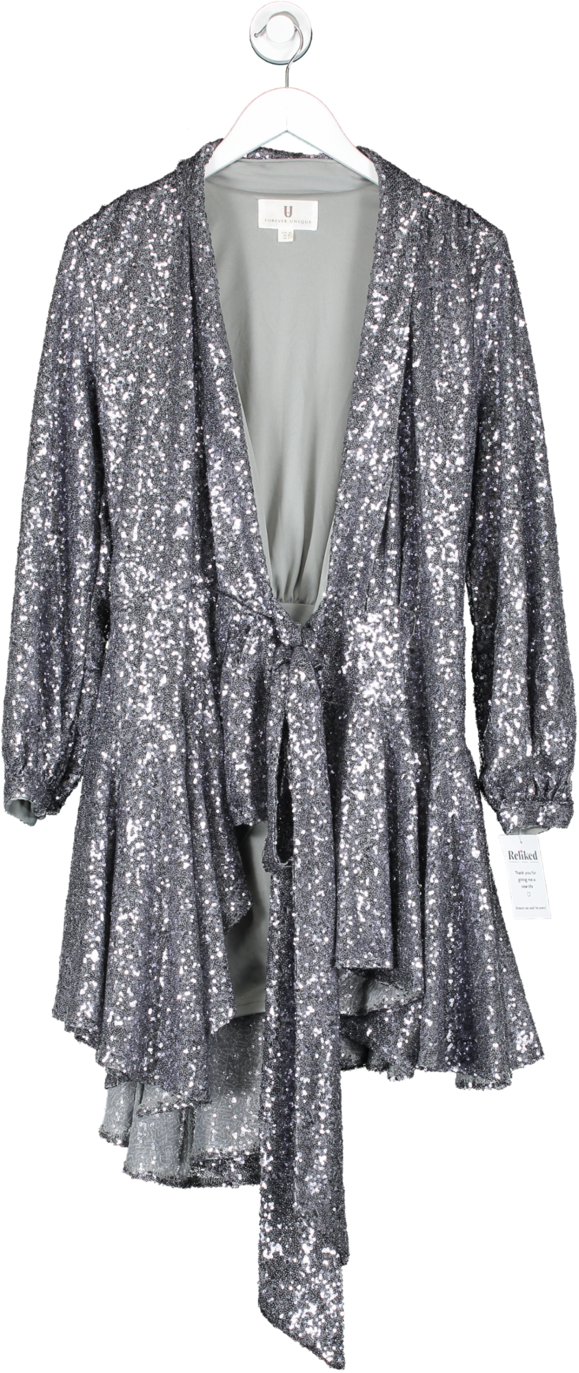 Forever Unique Grey Sequin Wrap Dress UK 8
