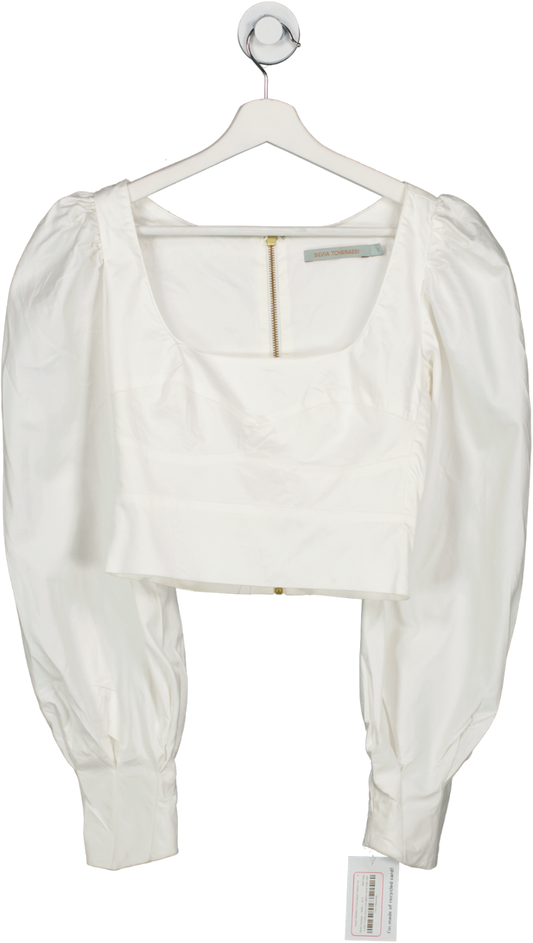 Silvia Tcherassi White Square Neckline Three Quarter Sleeve Top UK S