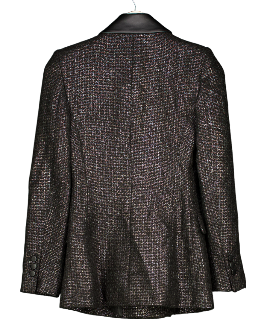 ZARA Black Double Breasted Blazer With Faux Leather Collar UK XS