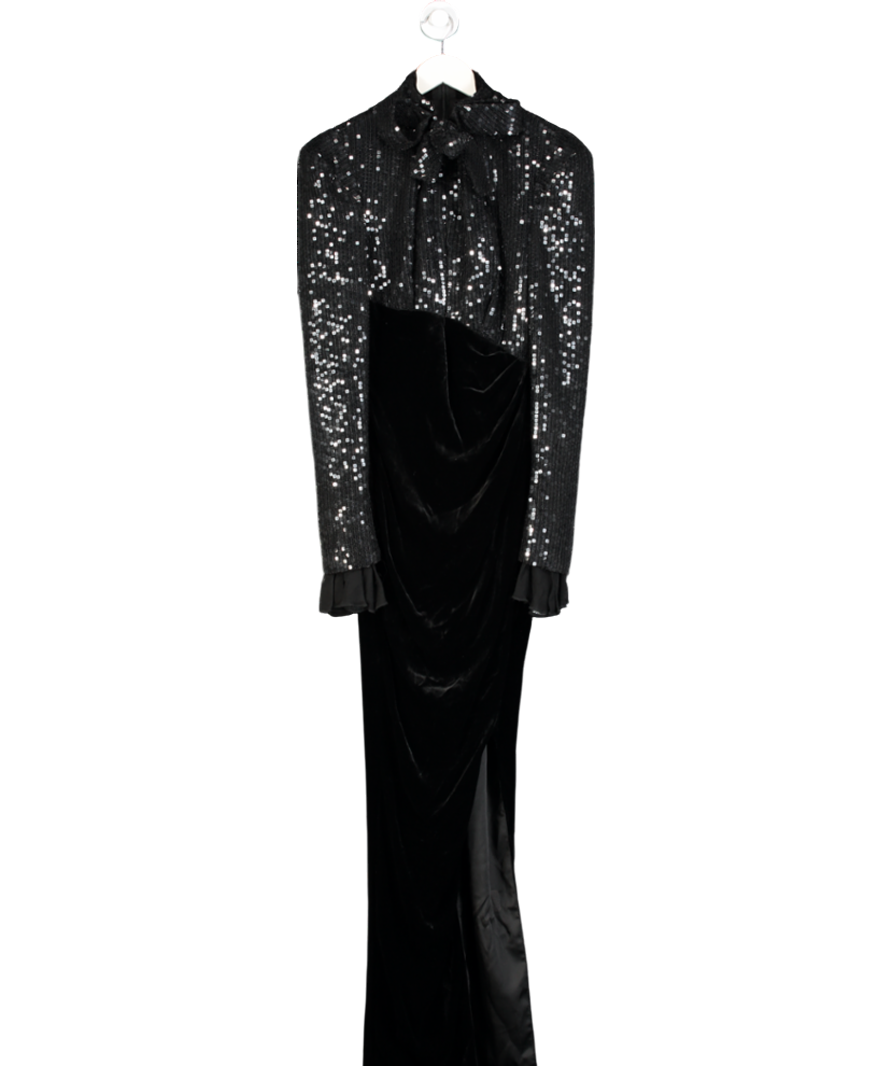 Galia Lahav Black Barbara Sequinned Top Maxi Dress With Silk Blend Blend Skirt UK 10