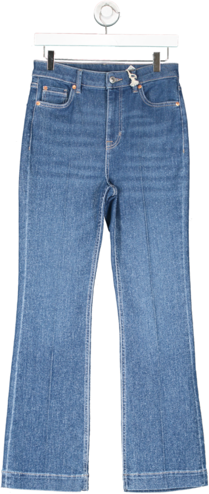 M&S Blue High Waisted Crease Front Slim Flare Jeans UK 10