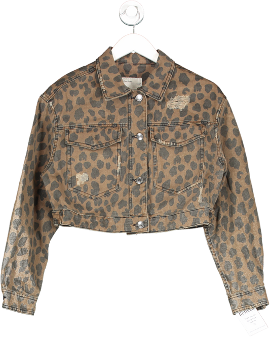 Bershka Brown Leopard Print Denim Jacket UK M/L