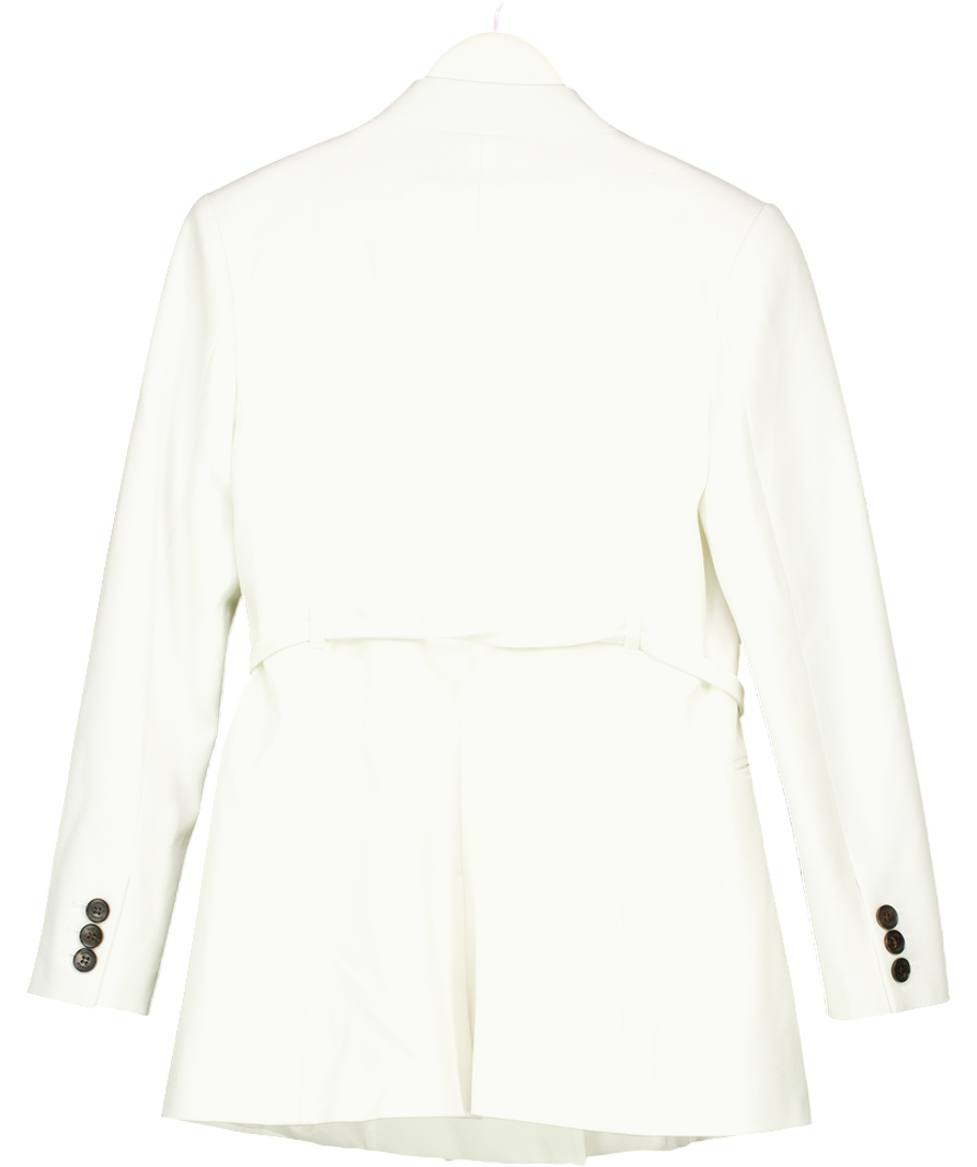 Karen Millen White Structured Crepe Tailored Collarless Belted Blazer UK 10