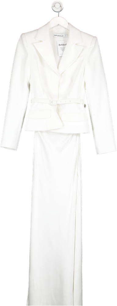 Self-Portrait White Crepe Tailored Maxi Dress UK 8