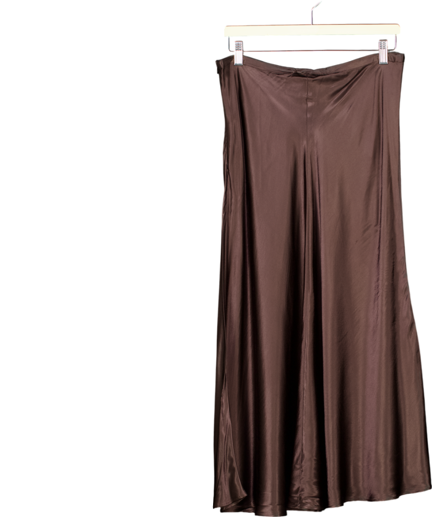 ZARA Chocolate Brown Satin Midi Slip Skirt UK L