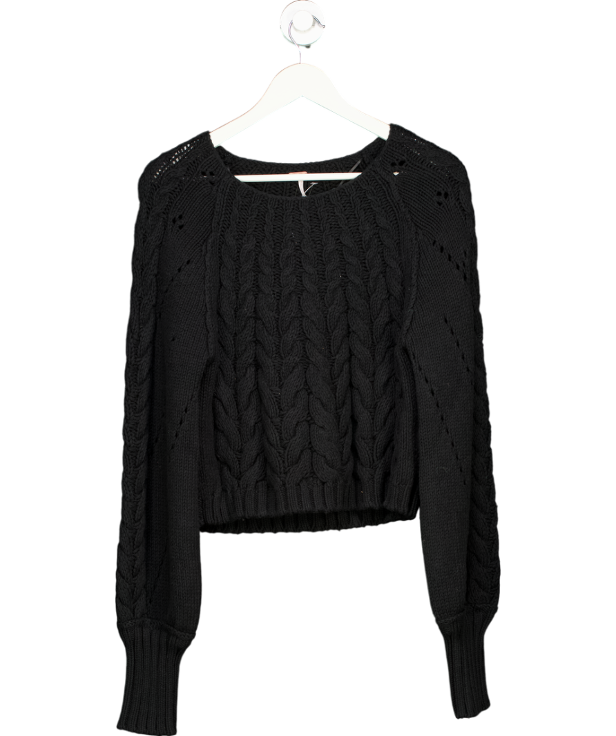 Free People Black Cotton Blend Cable Knit Jumper UK S