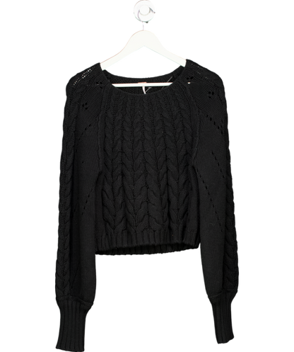 Free People Black Cotton Blend Cable Knit Jumper UK S