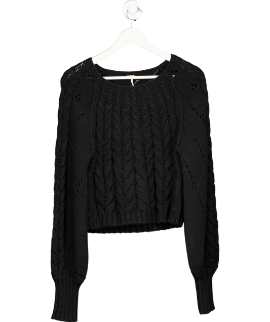 Free People Black Cotton Blend Cable Knit Jumper UK S