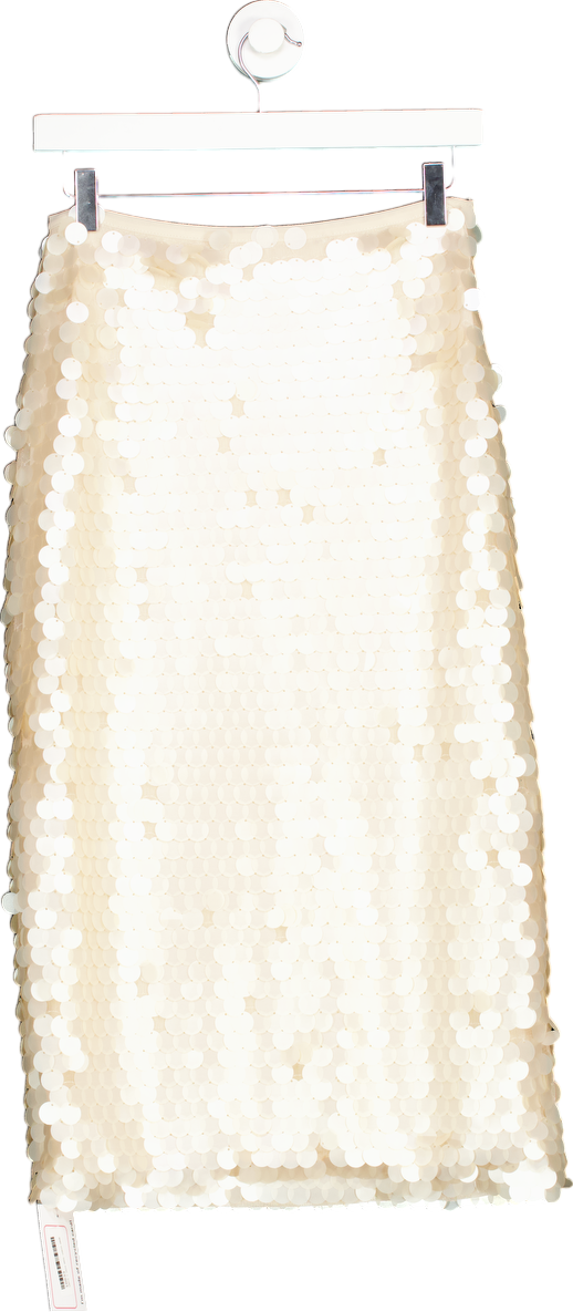 Anthropologie Cream Sequin Midi Skirt UK 8