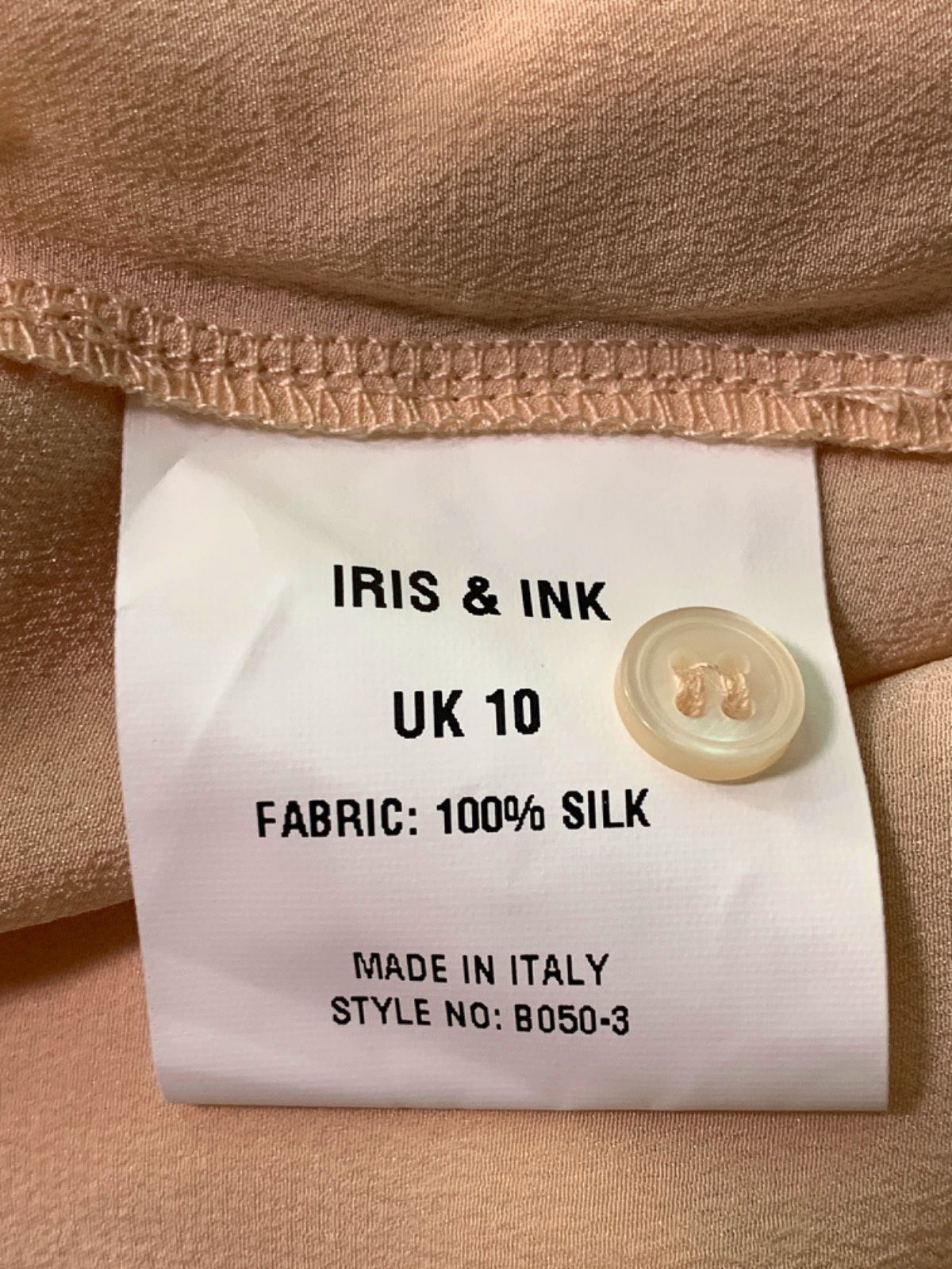 Iris & Ink Beige Silk Long Sleeve Blouse UK 10