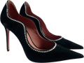 AMINA MUADDI Black Suede Crystal Embellished Romy Pointed-toe Shoes UK 3 EU 36