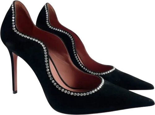 AMINA MUADDI Black Suede Crystal Embellished Romy Pointed-toe Shoes UK 3 EU 36