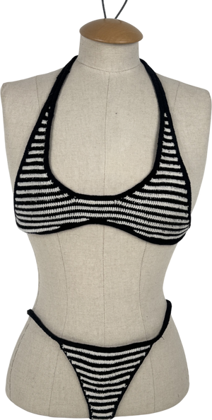 Indah Black Savanah Crochet Halter Bikini Set UK S