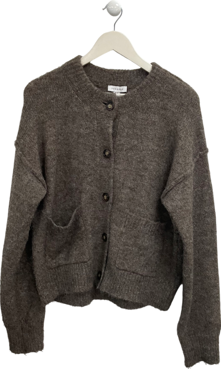 Topshop Brown Oversized Wool Blend Cardigan UK XS