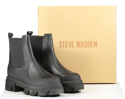 STEVE MADDEN Black Leather Chunky Ankle Boots Bnib UK 5 EU 38 👠