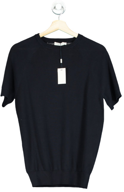SuitSupply Blue Navy Cotton & Mulberry Silk Short Sleeve Crewneck UK S