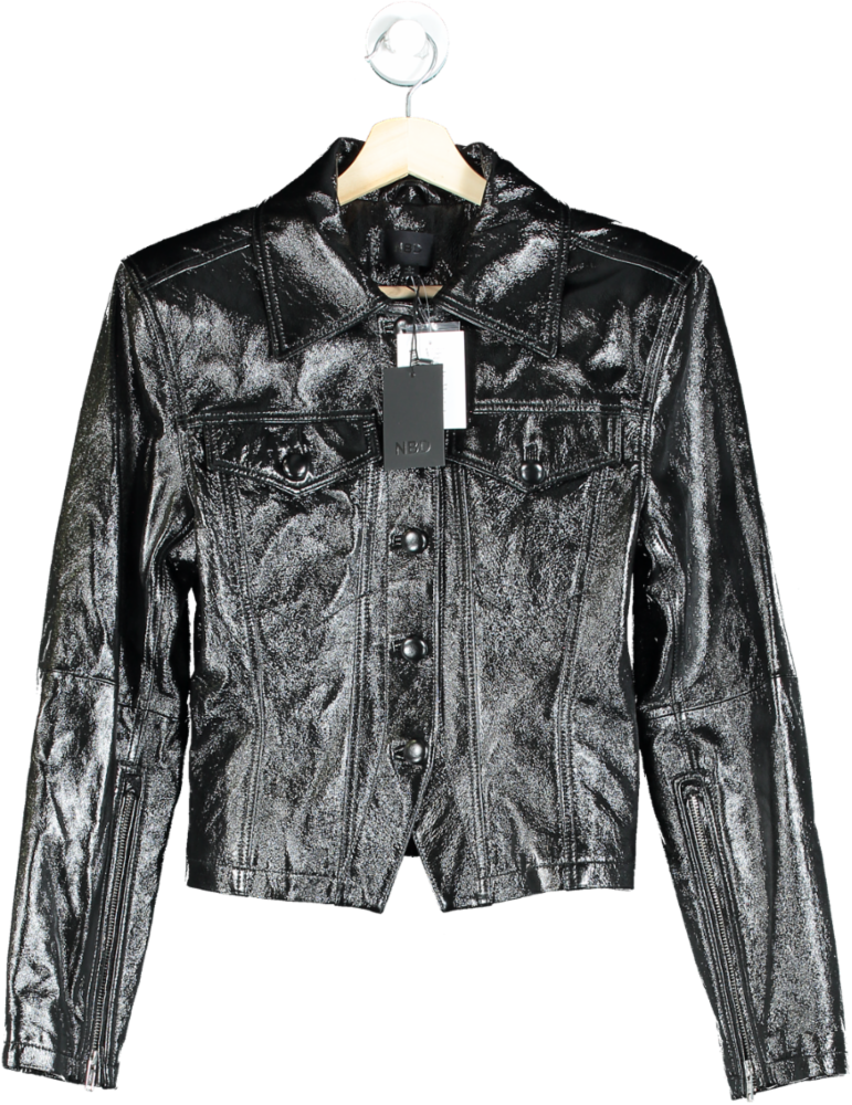 NBD Black Metallic Leather Jacket UK S