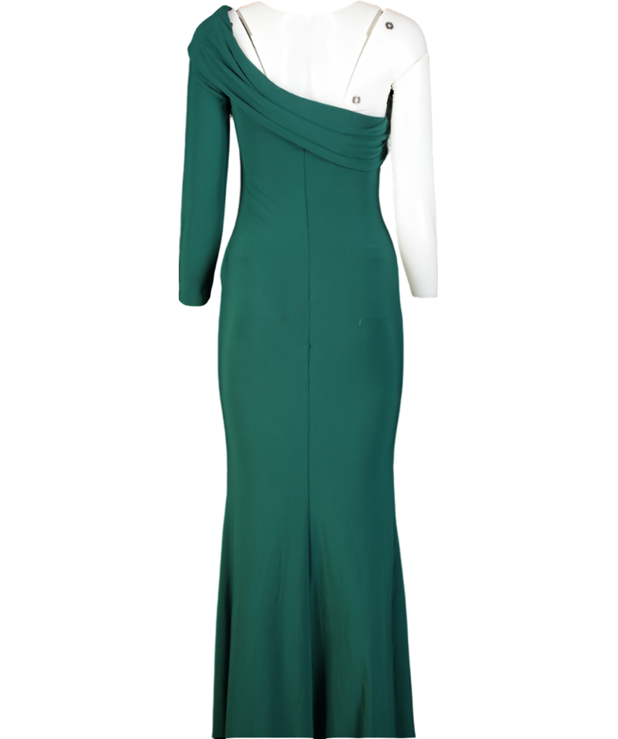Club L Green Asymmetric One Sleeve Ruched Maxi Dress UK 10