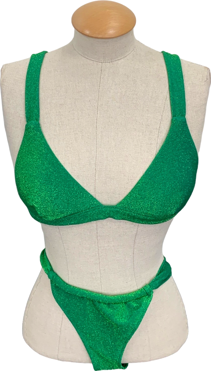 New Look Green Glitter Tanga Bikini Set UK 10