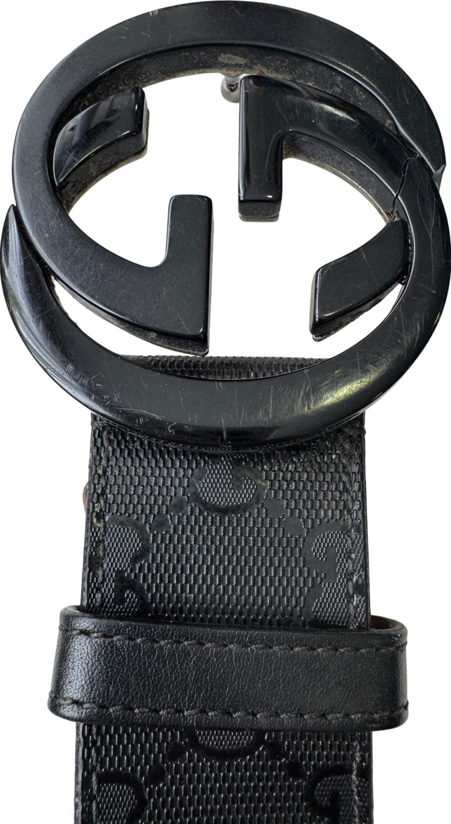 GUCCI GG Imprime Interlocking G Black Buckle Belt Sz90 W30