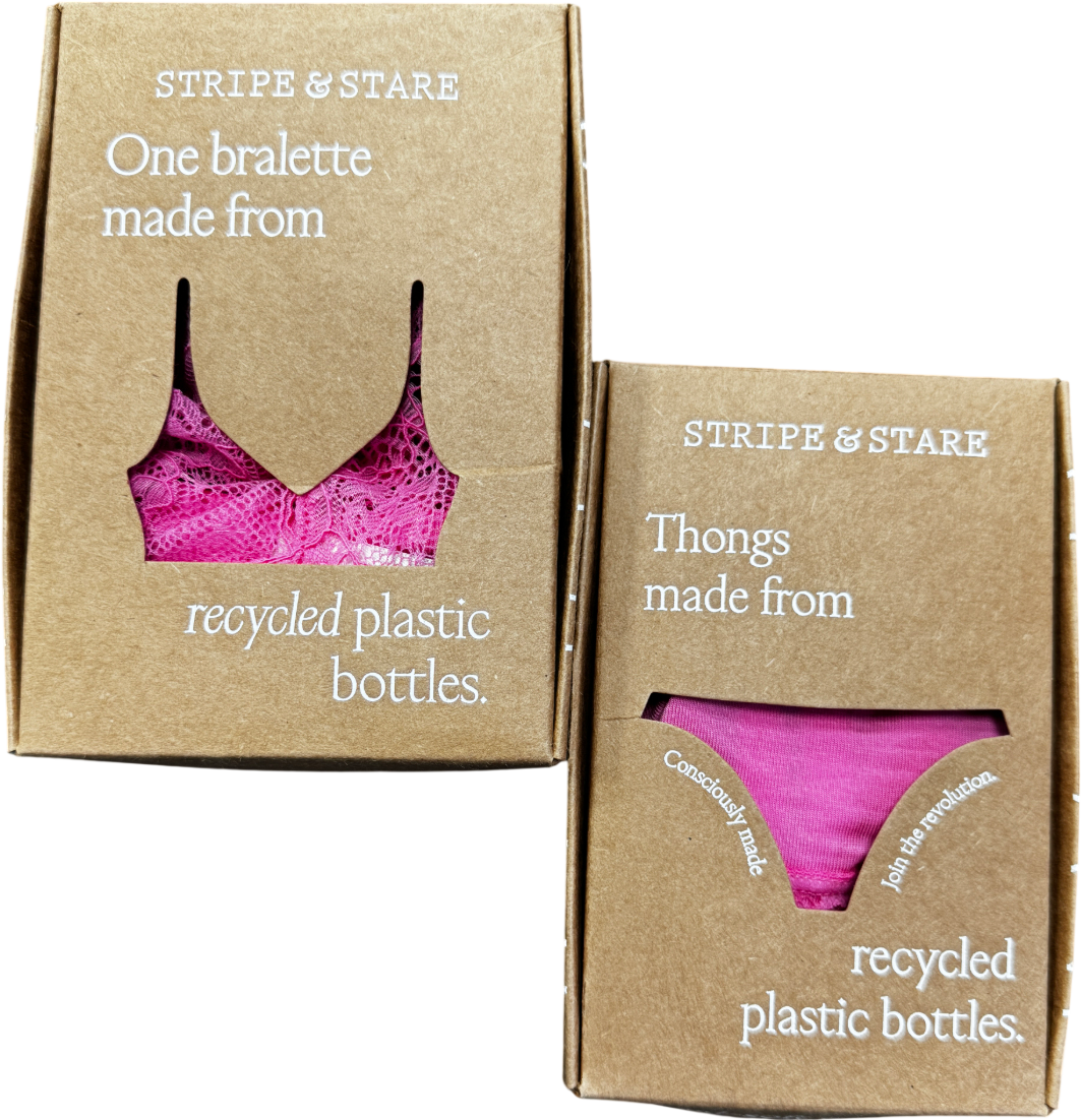 Stripe & Stare 2-piece Pink Lace Bralette And Thong Set UK XS