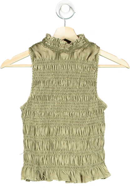 River Island Khaki Sleeveless Smocked Top UK 6