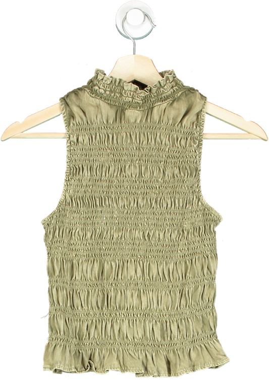 River Island Khaki Sleeveless Smocked Top UK 6