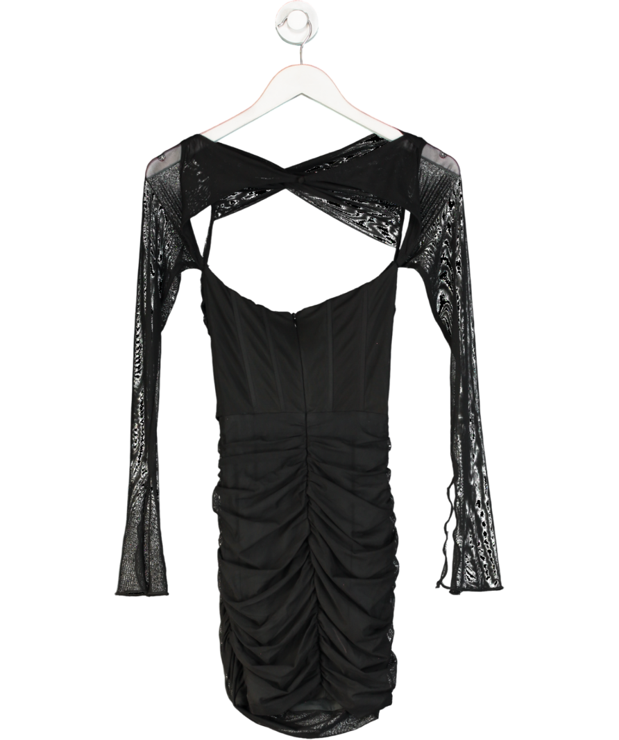 Oh Polly Black Ruched Long Sleeve Mini Dress UK 8