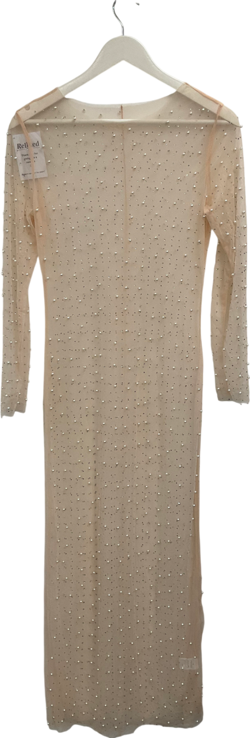 Nude Pearl And Dimante Embellished Mesh Dress UK S