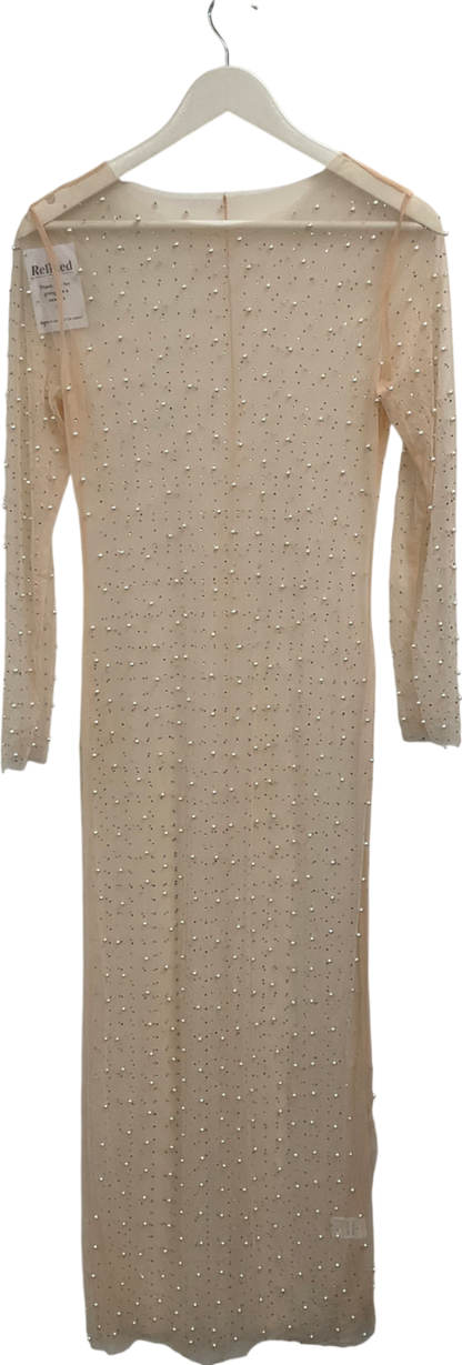 Nude Pearl And Dimante Embellished Mesh Dress UK S