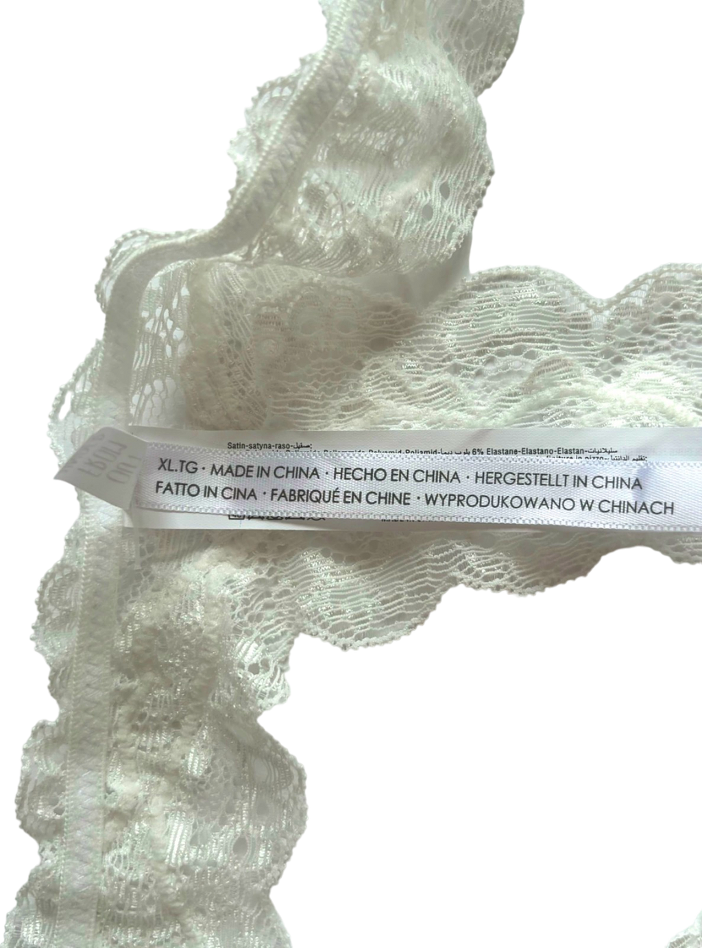 Out From Under White Satin Lace Thong UK XL