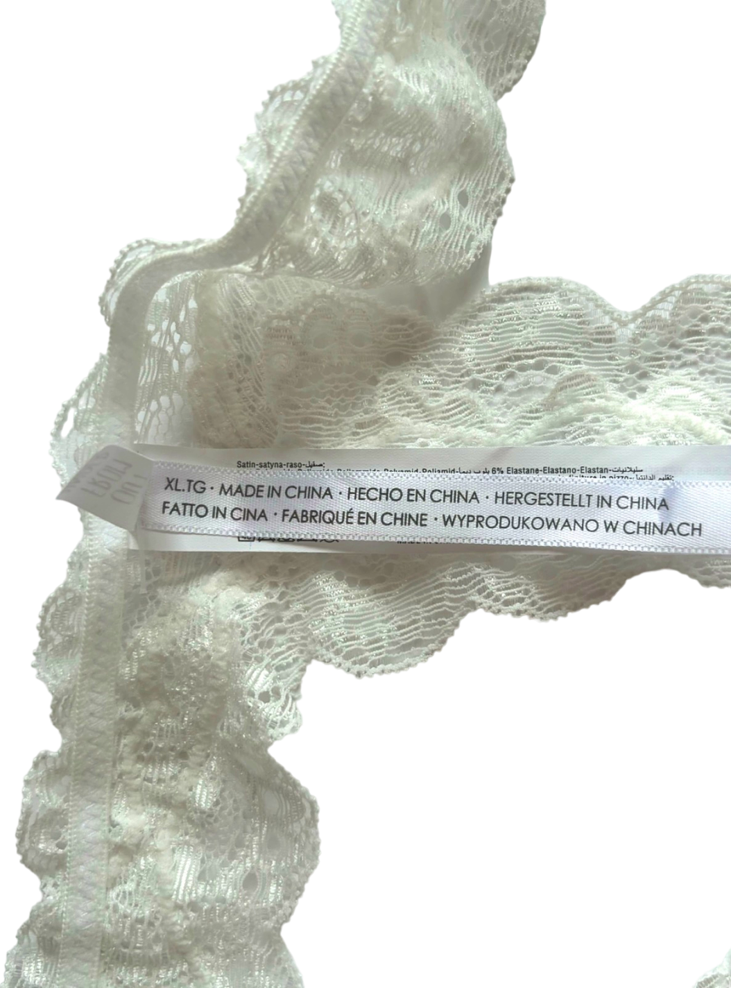 Out From Under White Satin Lace Thong UK XL