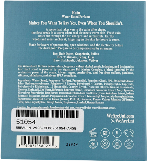 UNI Water Based Perfume - Rain 50ml