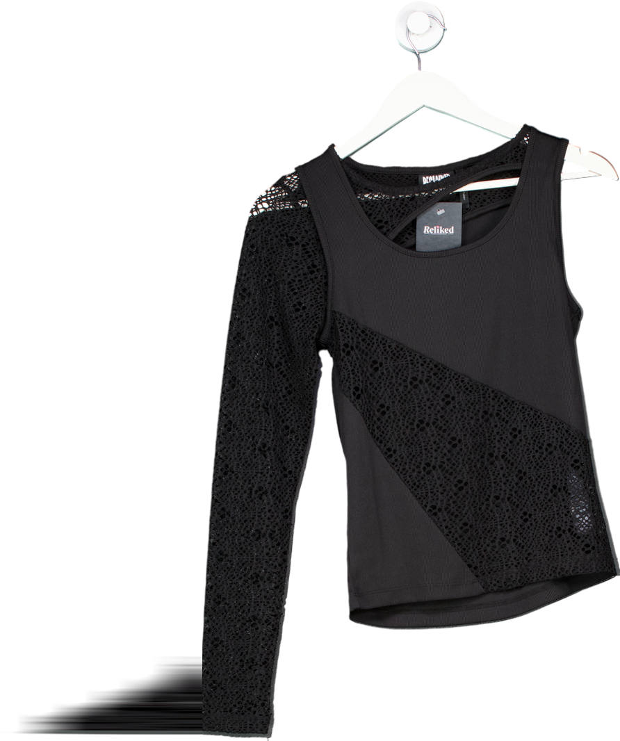 Reclaimed Vintage Black Open Knit Assymettric Top UK S
