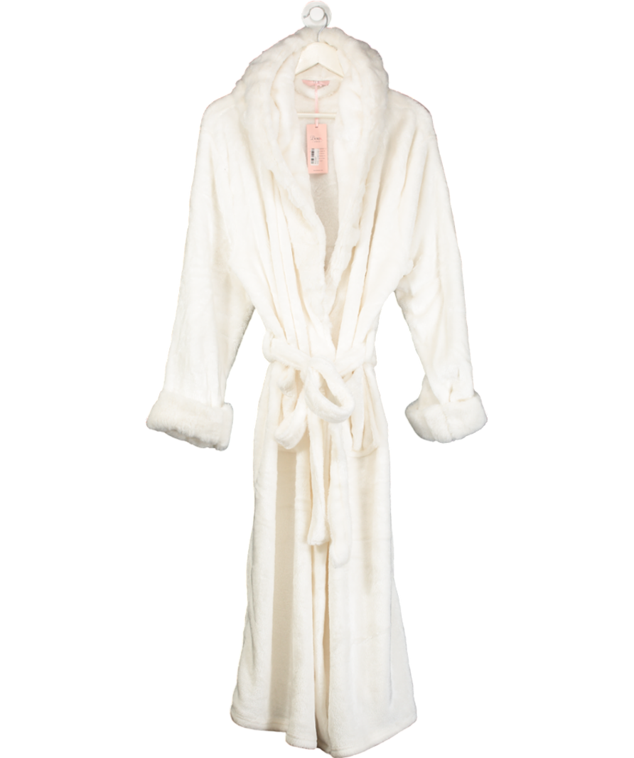 boux avenue Cream Fur Trim Plush Long Robe UK L