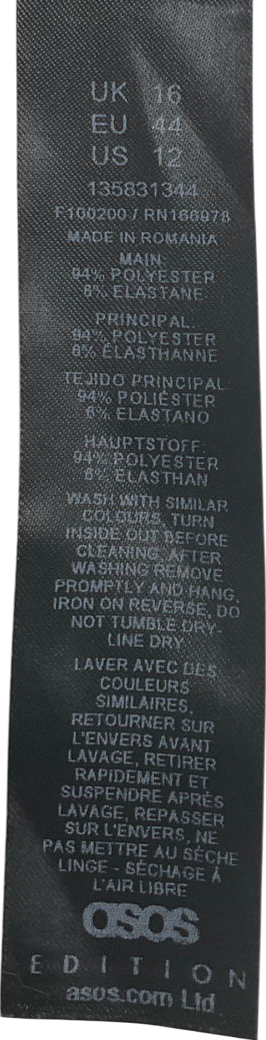 ASOS Black Slinky Asymmetric One Shoulder Long Sleeve Top With Cinch Waist Detail UK 16