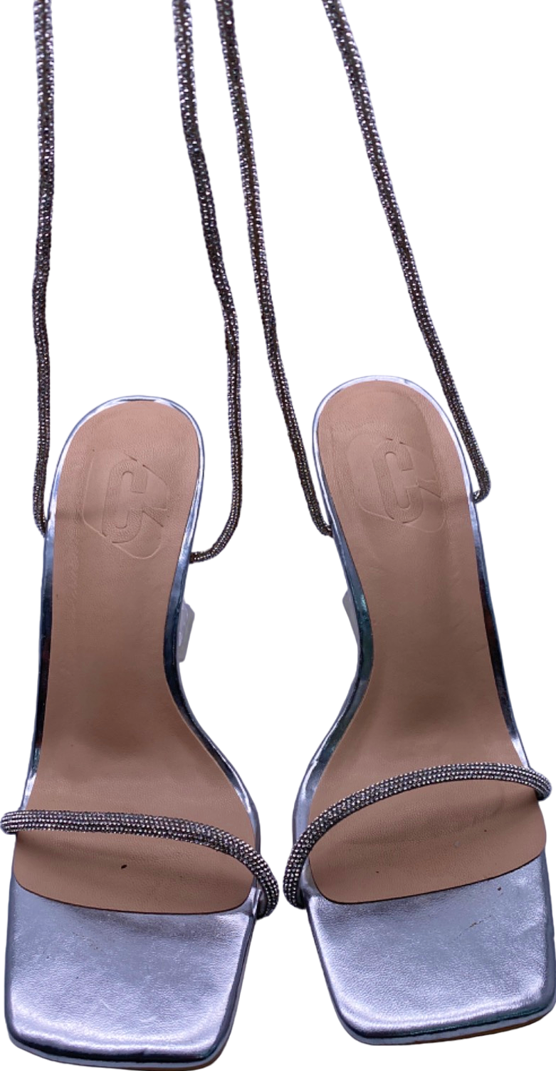 Cape Robbin Silver Strappy Mule Heels UK Size 4
