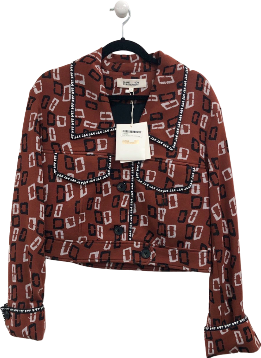 Diane Von Furstenberg Brown Patterned Cropped Jacket UK M