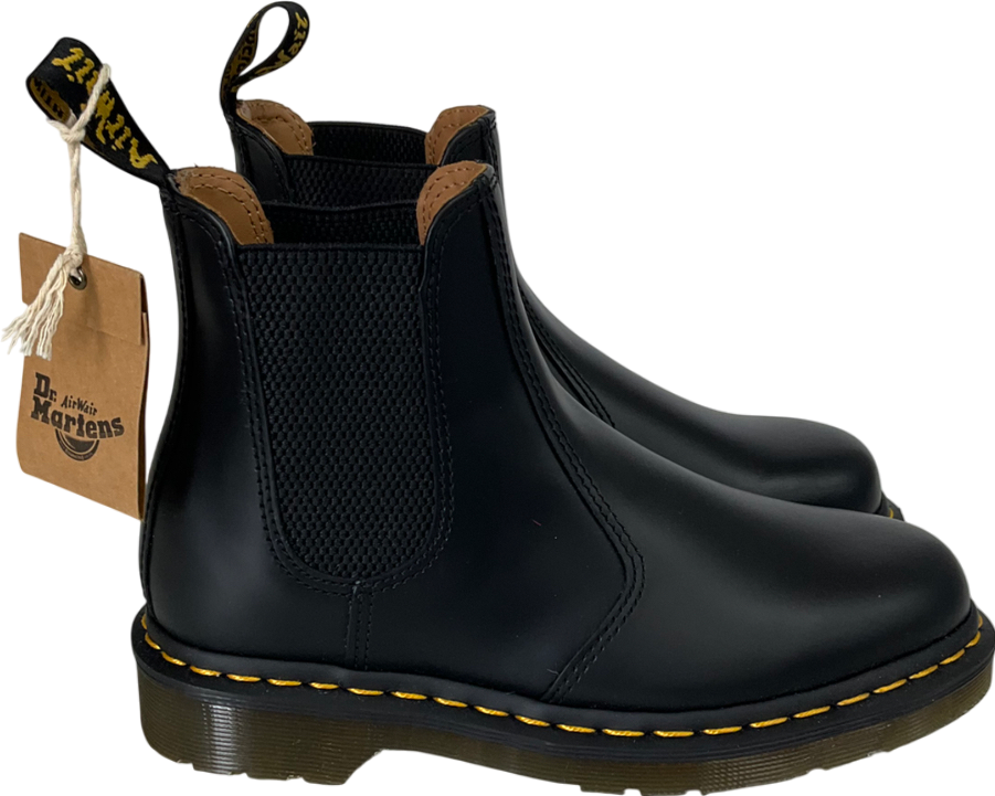 Dr Martens Black 2976 Yellow Stitch Crazy Horse Leather Chelsea Boots UK 4 EU 37 👠
