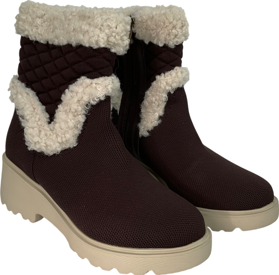 vivaia Brown Fluffy Round-toe Platform Chunky Wedge Boots UK 4 EU 37 👠