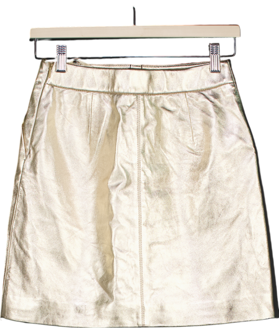 Autograph Metallic Gold Leather Mini Skirt UK 8
