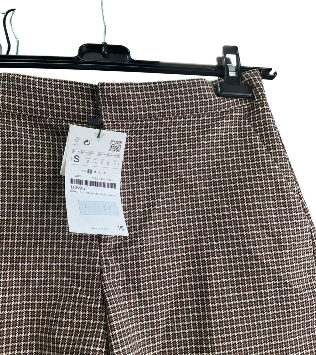 ZARA Brown Plaid Highwaist Shorts UK S